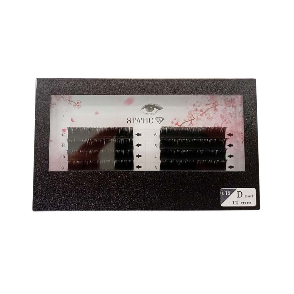 مژه اکستنشن کلاسیک استاتیک ضخامت 0/15 فر D سایز 12 میلی‌متر (دو ردیفه)