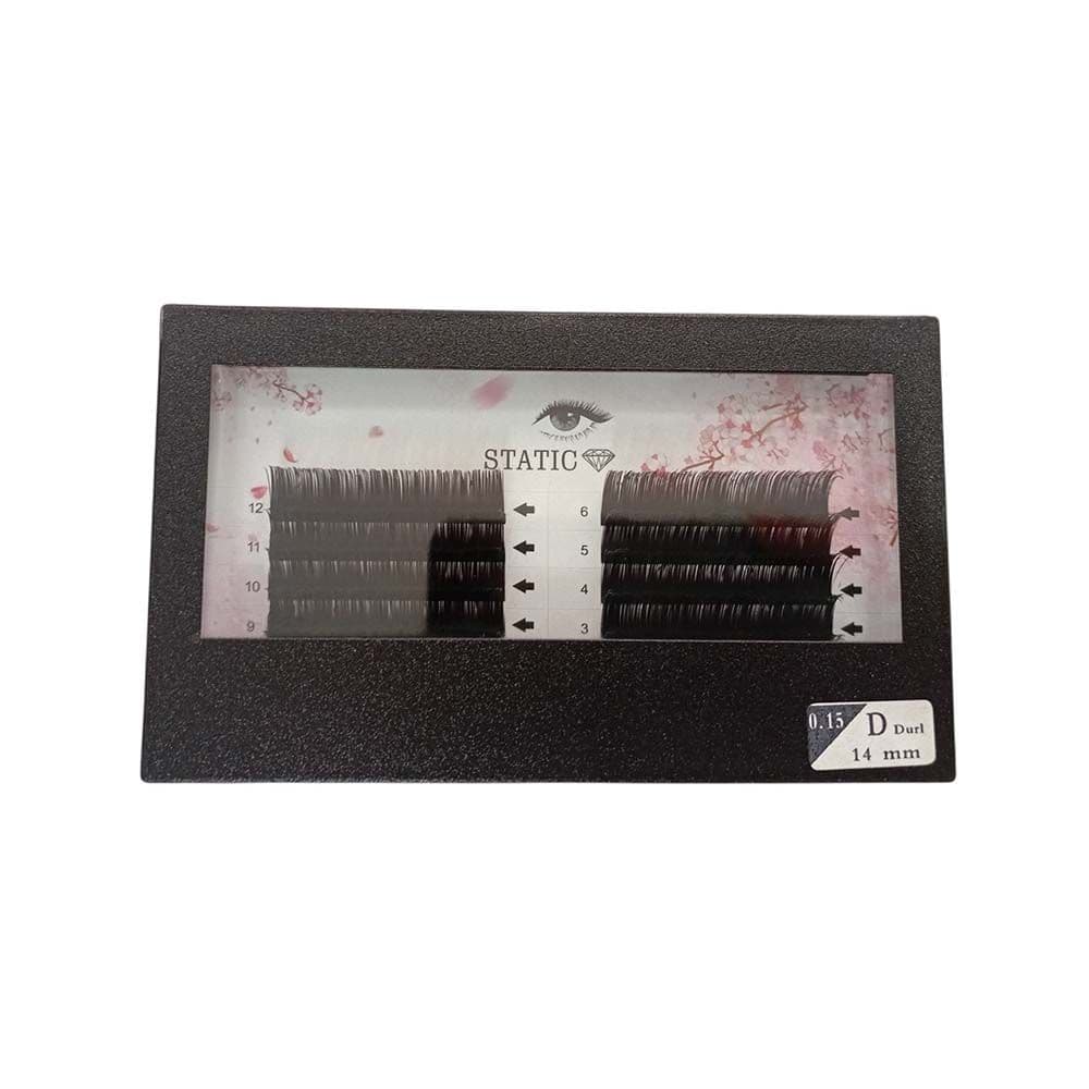 مژه اکستنشن کلاسیک استاتیک ضخامت 0/15 فر D سایز 14 میلی‌متر (دو ردیفه)